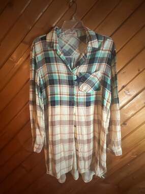 Loyd/Ford Palm Springs Plaid Button-Down Tunic Shirt w Star Patch and Sequin
